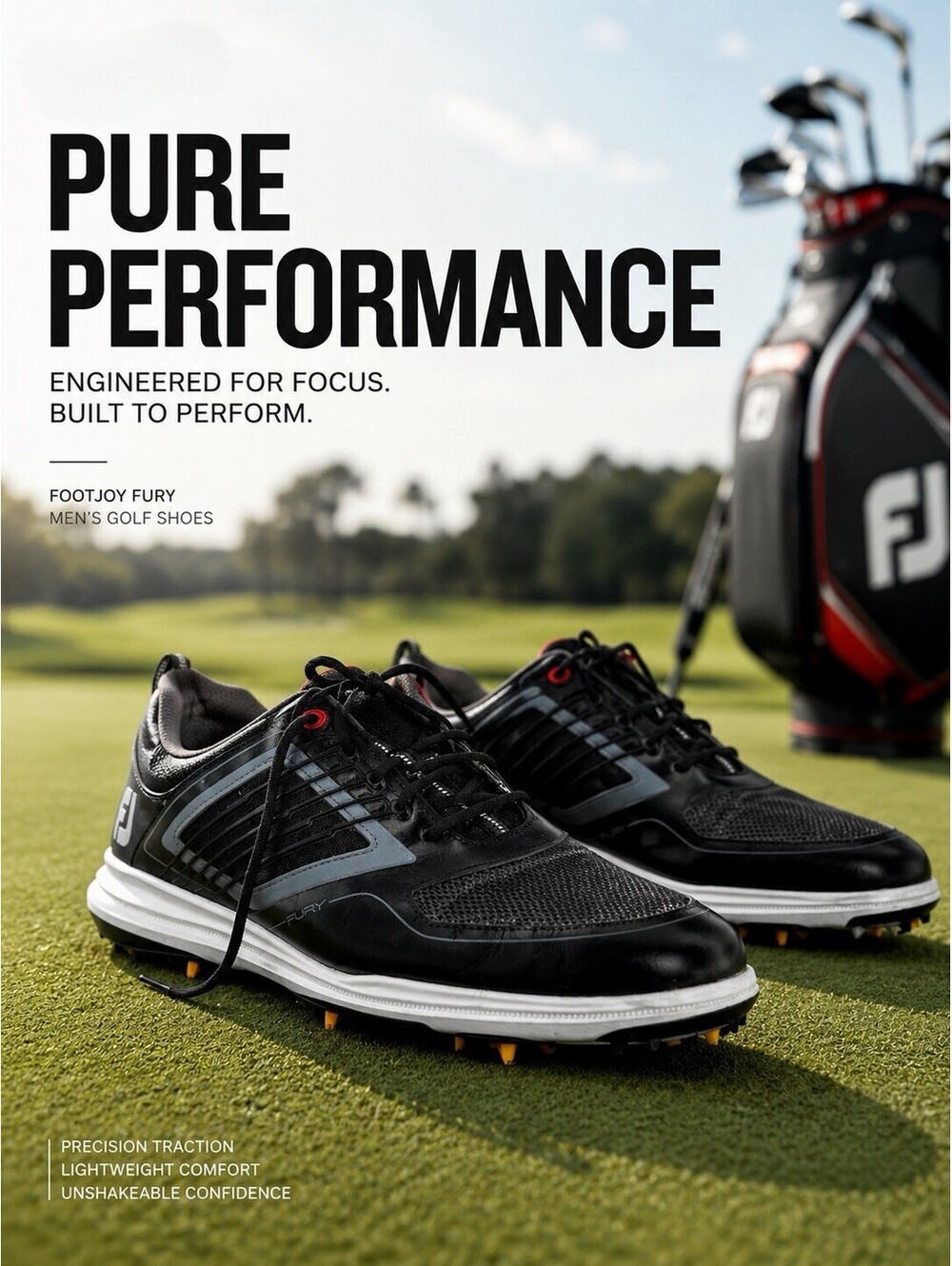FootJoy Fury Men's Golf Shoes Black Grey Red 51103 Size 12 M Spiked